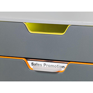 Schubladenbox, BxTxH 280x356x292 mm, 5 farbige Schubladen, aus ABS, inkl. Beschriftungsfenster