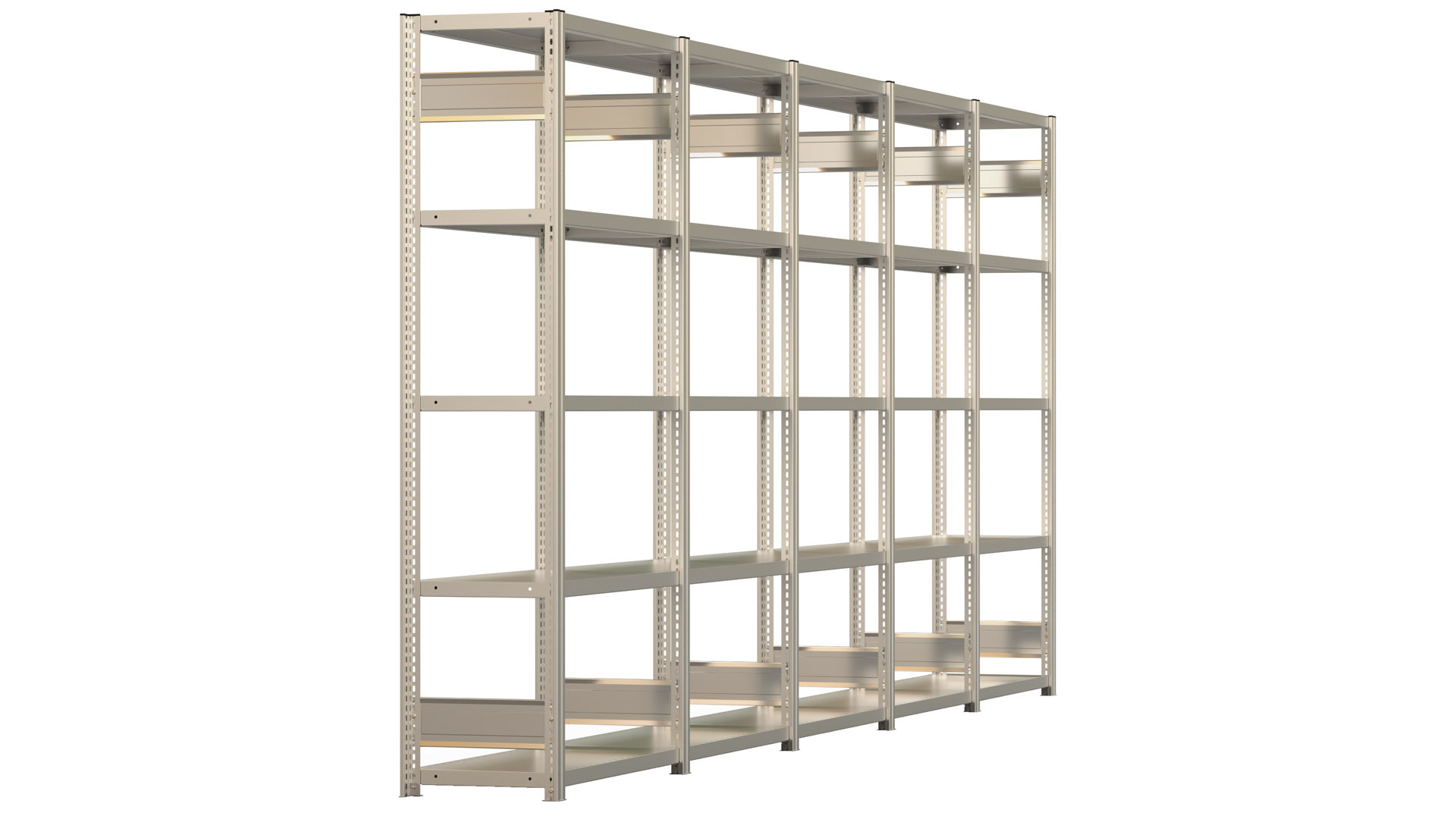 Fachbodenregal BERT - Breite: 502,5 cm - Tiefe: 40 cm - Höhe: 200 cm - 25 Böden - Regalreihe