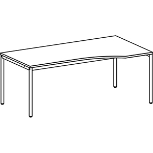 PC-Tisch, rechts, BxTxH 1800x800-1000x720 mm, 4-Fuß-Gestell lichtgrau, Platte weiß