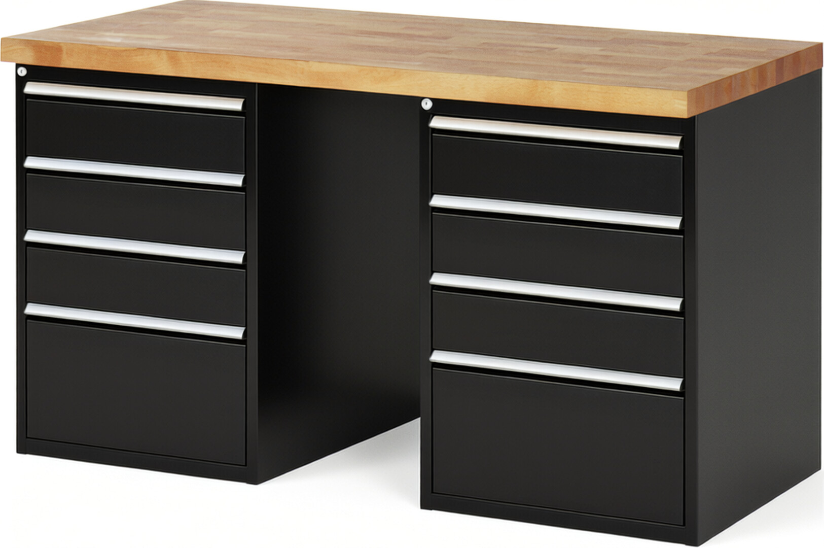 RAU Werkbank schwarz - Breite 150 cm - Tiefe 70 cm - Höhe 84 cm - Buche-Massiv Arbeitsplatte 40 mm