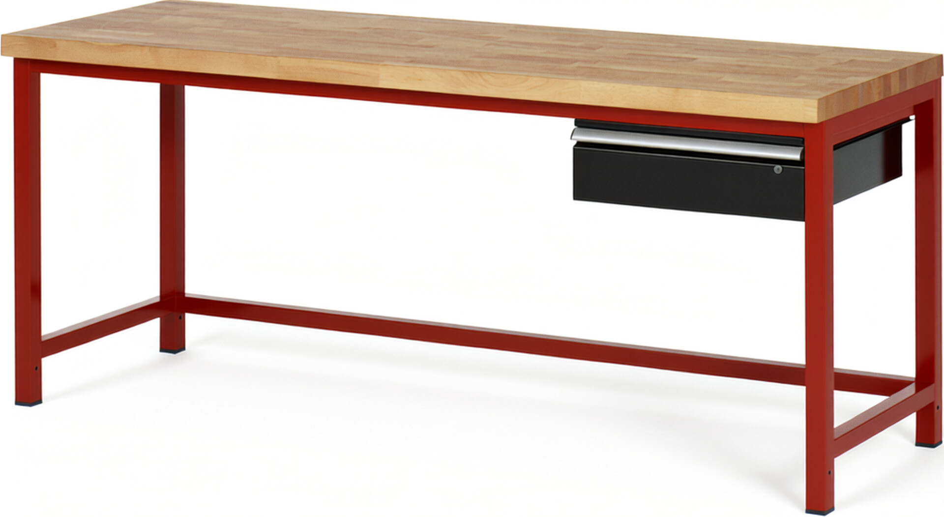 Werkbank Modell 8001 rot - schwarz, BxTxH 2000x700x840-1040 mm,  Buche-Massiv Arbeitsplatte 40 mm,  1 Schublade mit  Auszug 90 %