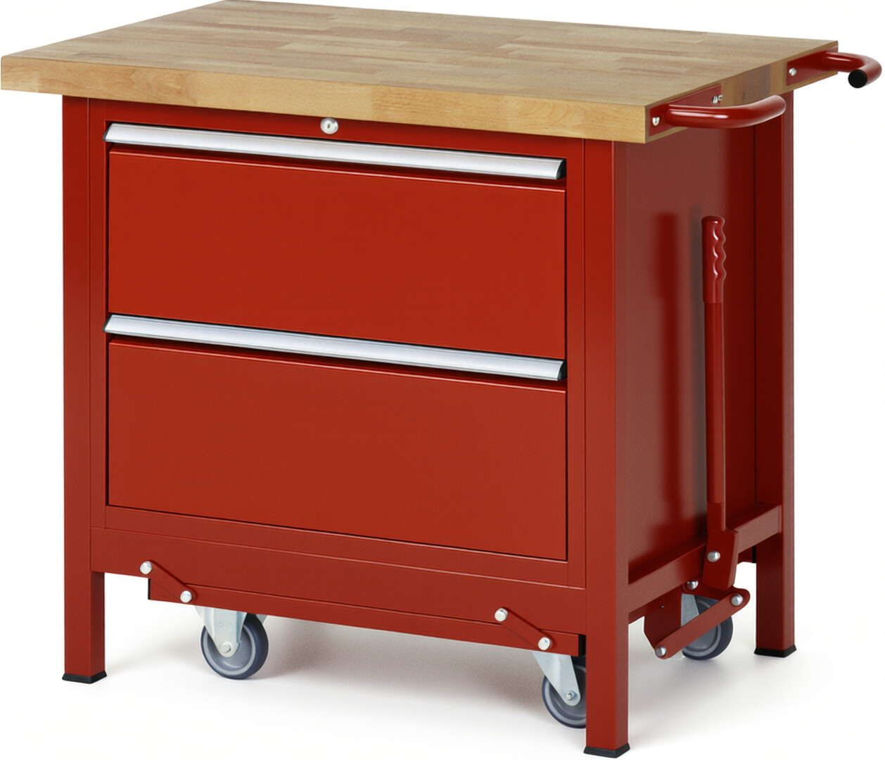 RAU Werkbank rot - Breite 100 cm - Tiefe 70 cm - Höhe 88 cm - Buche-Massiv Arbeitsplatte 40 mm