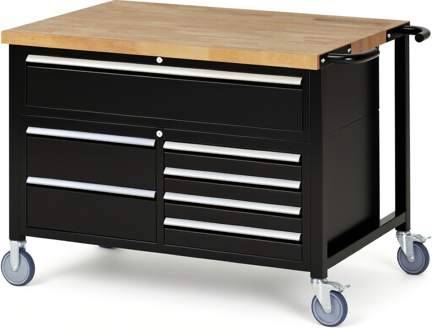 RAU Werkbank schwarz - Breite 125 cm - Tiefe 90 cm - Höhe 92 cm - Buche-Massiv Arbeitsplatte 40 mm