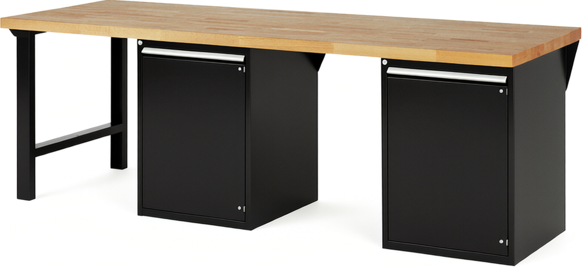 Werkbank Modell 7501 schwarz, BxTxH 2500x900x840 mm,  Buche-Massiv Arbeitsplatte 40 mm