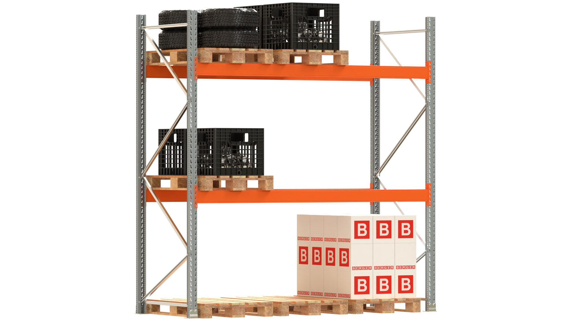 Palettenregal ARTUS - Breite 287 cm - Höhe 300 cm - Tiefe 110 cm - 2 Träger-Ebenen - Fachlast 3000 kg - 9 Palettenstellplätze