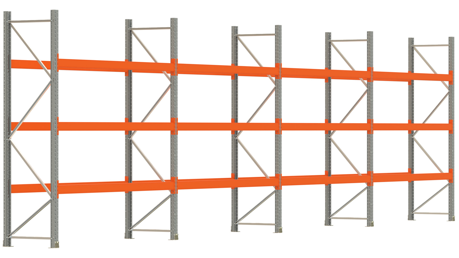 Palettenregal ARTUS - Breite 1122,5 cm - Höhe 300 cm - Tiefe 80 cm - 3 Träger-Ebenen - max. Fachlast 2100 kg - 32 Palettenstellplätze