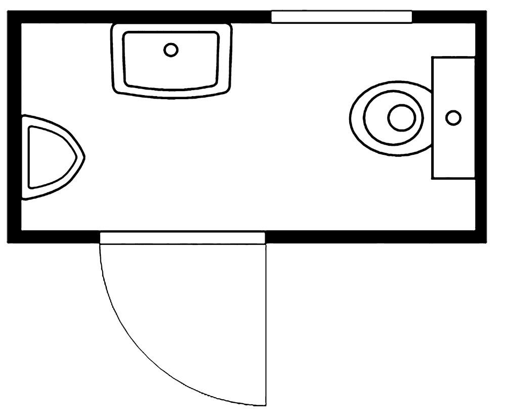 Sanitärcontainer, BxTxH 2100x1140x2490 mm, WC, Waschbecken, Urinal, Bodenbelastung 500 kg/qm, RAL 9002 grauweiß