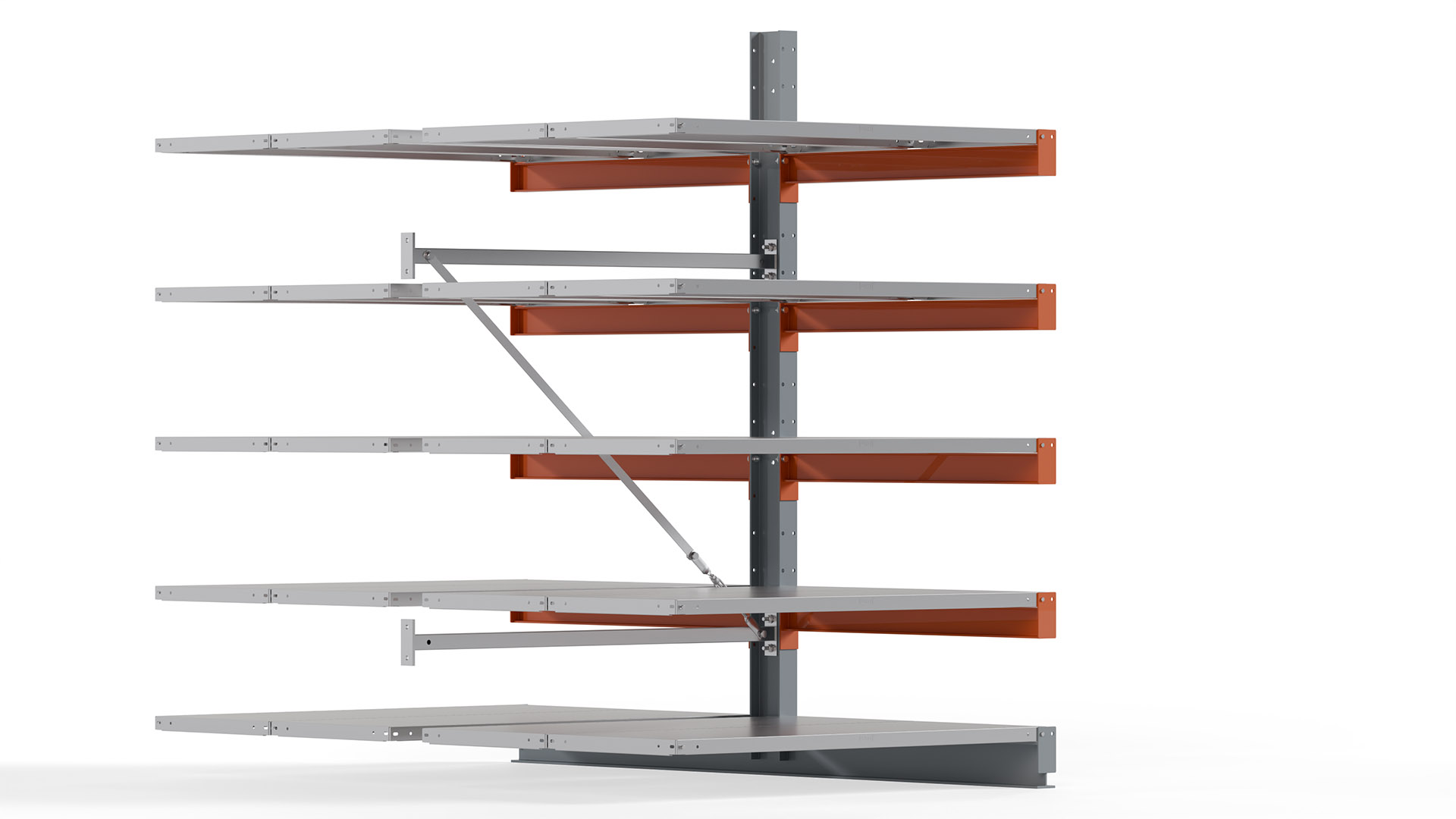 Kragarmregal KARL basic - Anbaufeld - Breite: 128 cm - Höhe: 200 cm - Tiefe: 212 cm - Traglast je Arm: 450 kg - doppelseitig