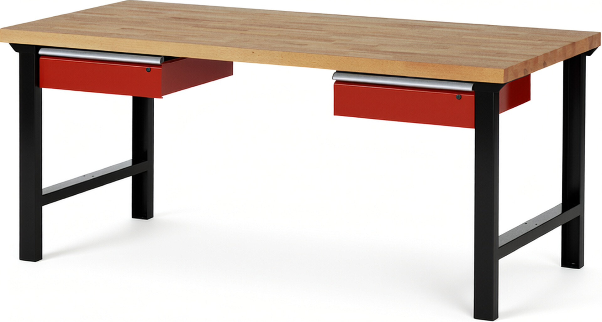 RAU Werkbank schwarz - rot - Breite 200 cm - Tiefe 90 cm - Höhe 84 cm - Buche-Massiv Arbeitsplatte 40 mm