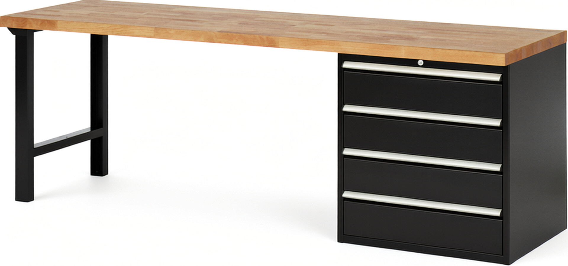 RAU Werkbank schwarz - Breite 250 cm - Tiefe 70 cm - Höhe 84 cm - Buche-Massiv Arbeitsplatte 40 mm