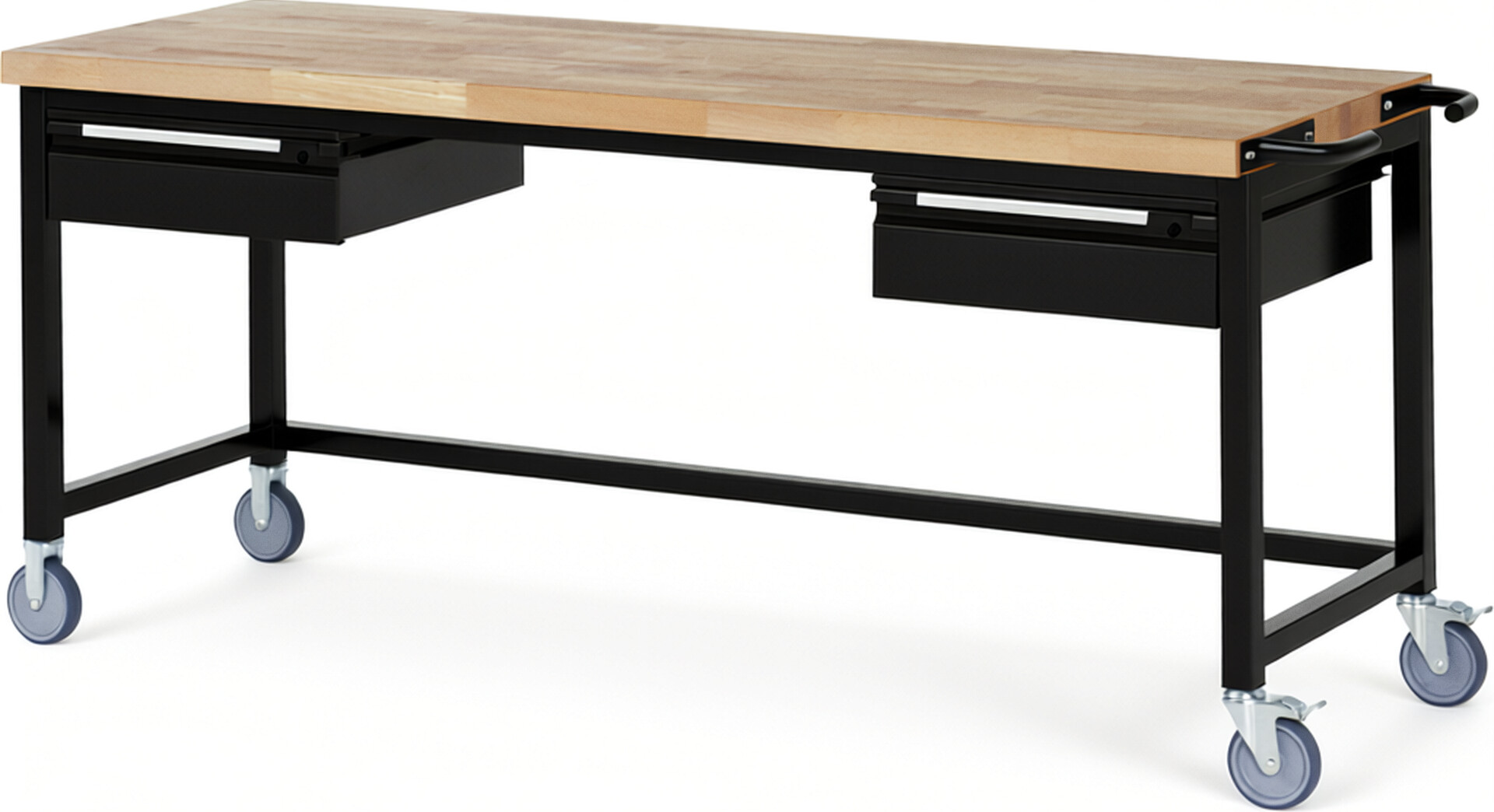 RAU Werkbank schwarz - Breite 200 cm - Tiefe 70 cm - Höhe 88 cm - Buche-Massiv Arbeitsplatte 40 mm