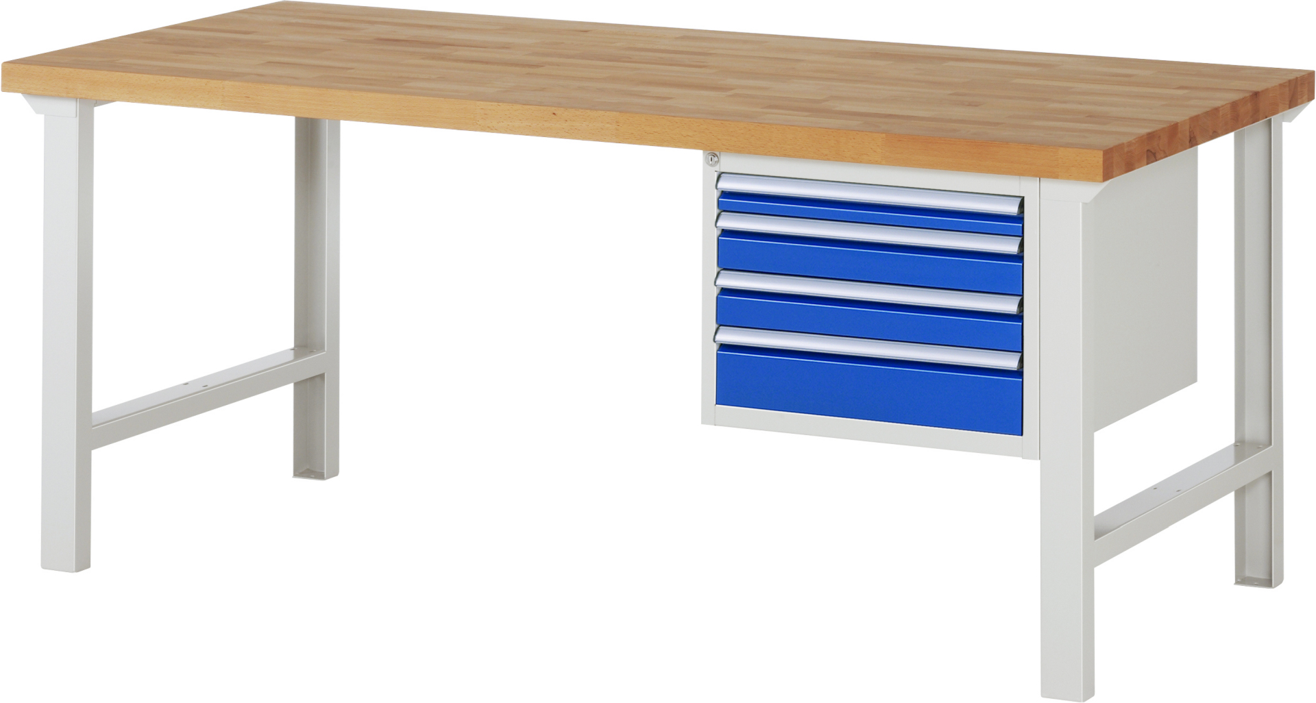 Werkbank Modell 7132 rot - schwarz, BxTxH 2000x900x840 mm,  Buche-Massiv Arbeitsplatte 40 mm,  4 Schubladen mit  Auszug 90 %