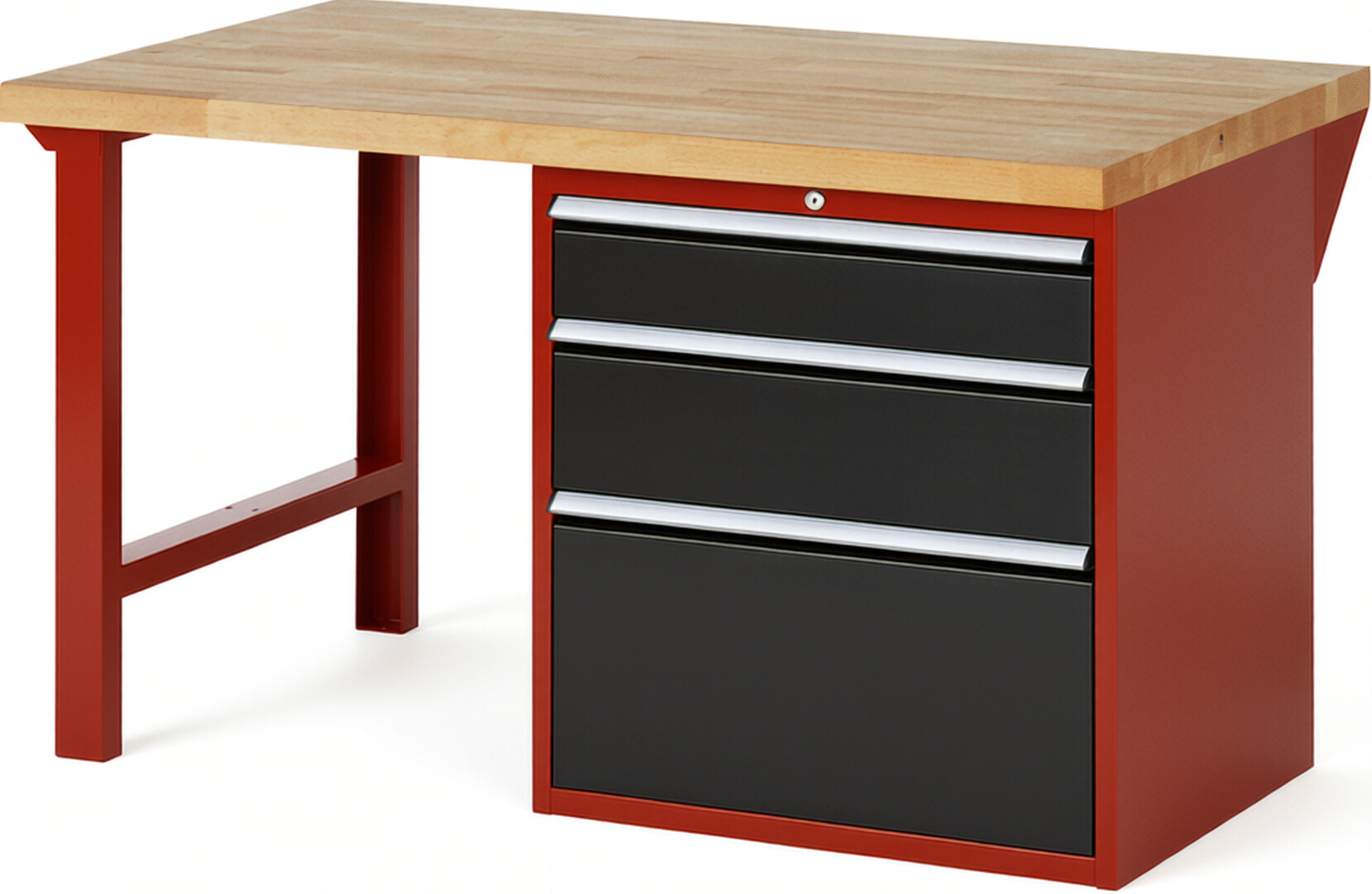 RAU Werkbank rot - schwarz - Breite 150 cm - Tiefe 90 cm - Höhe 84 cm - Buche-Massiv Arbeitsplatte 40 mm