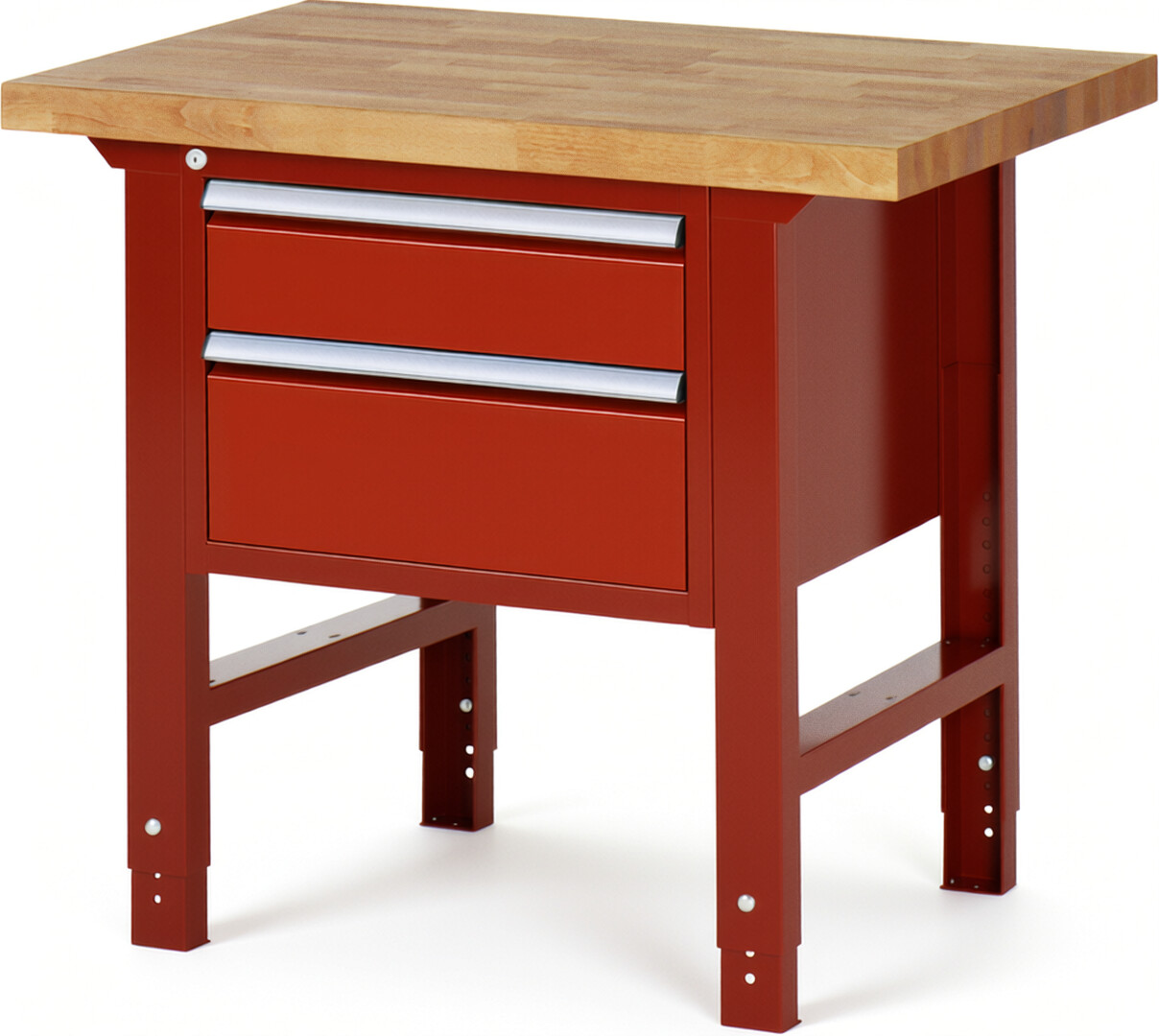 RAU Werkbank rot - Breite 100 cm - Tiefe 70 cm - Höhe 114 cm - Buche-Massiv Arbeitsplatte 40 mm