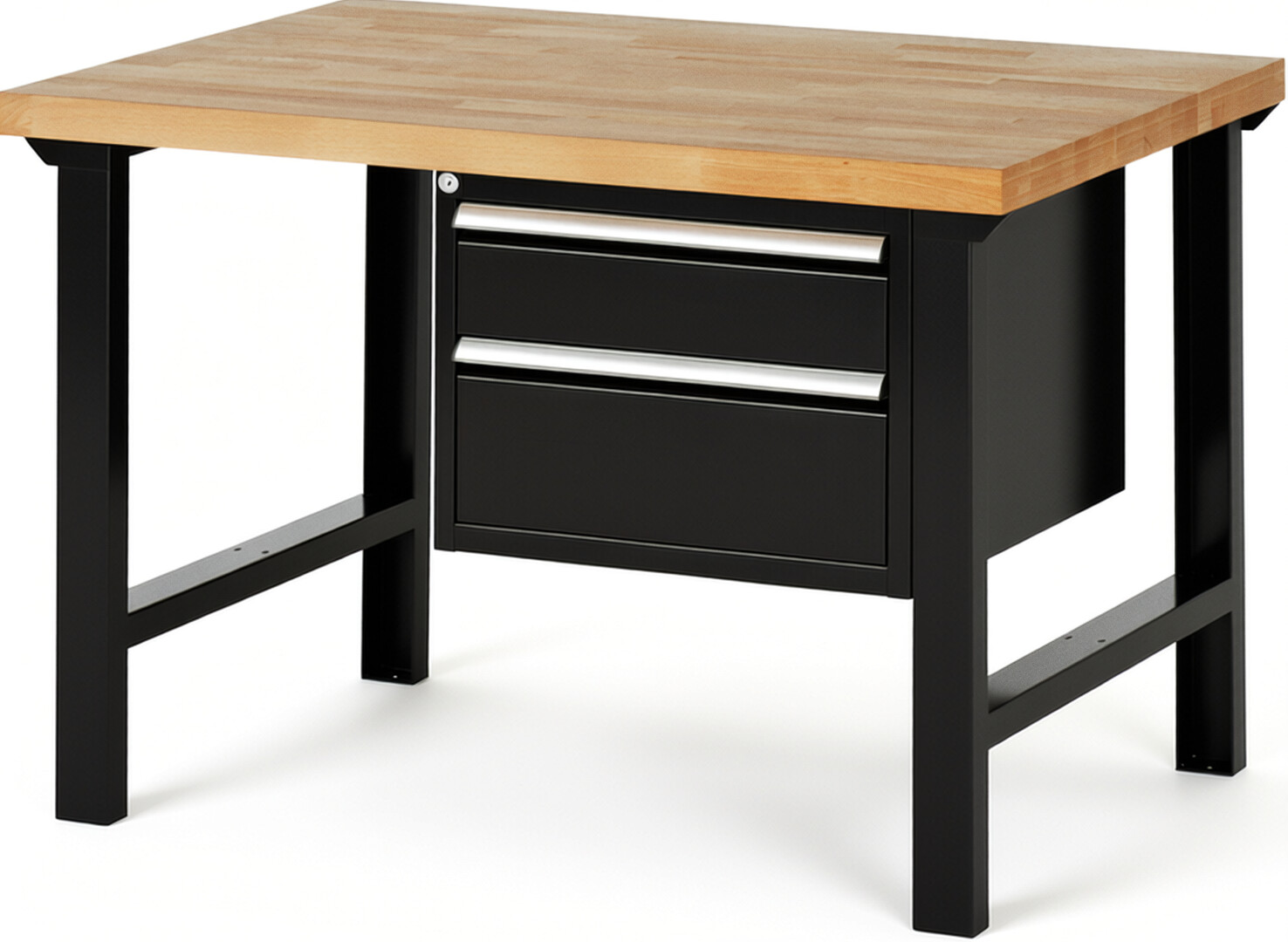 RAU Werkbank schwarz - Breite 125 cm - Tiefe 90 cm - Höhe 84 cm - Buche-Massiv Arbeitsplatte 40 mm