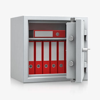 Massiver Aktentresor, Wertschutzschrank, Geldschrank, Safe, VdS Klasse 2, Einbruchsicher, 30 Min feuerfest, 606 x 635 x 510 (HxBxT), lichtgrau