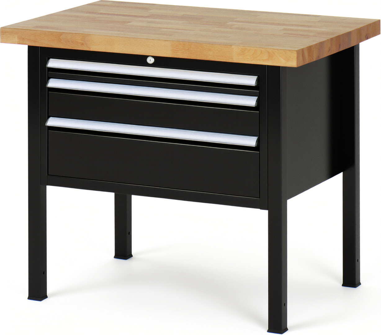 RAU Werkbank schwarz - Breite 100 cm - Tiefe 70 cm - Höhe 84 cm - Buche-Massiv Arbeitsplatte 40 mm