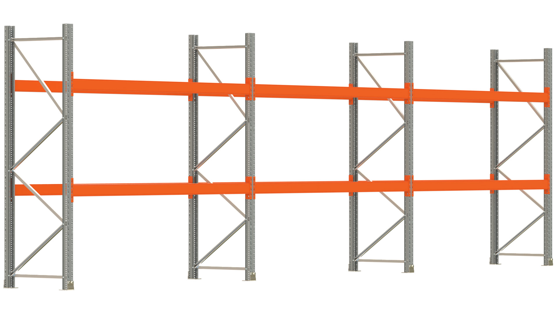 Palettenregal ARTUS - Breite 844 cm - Höhe 250 cm - Tiefe 80 cm - 2 Träger-Ebenen - max. Fachlast 2100 kg - 18 Palettenstellplätze