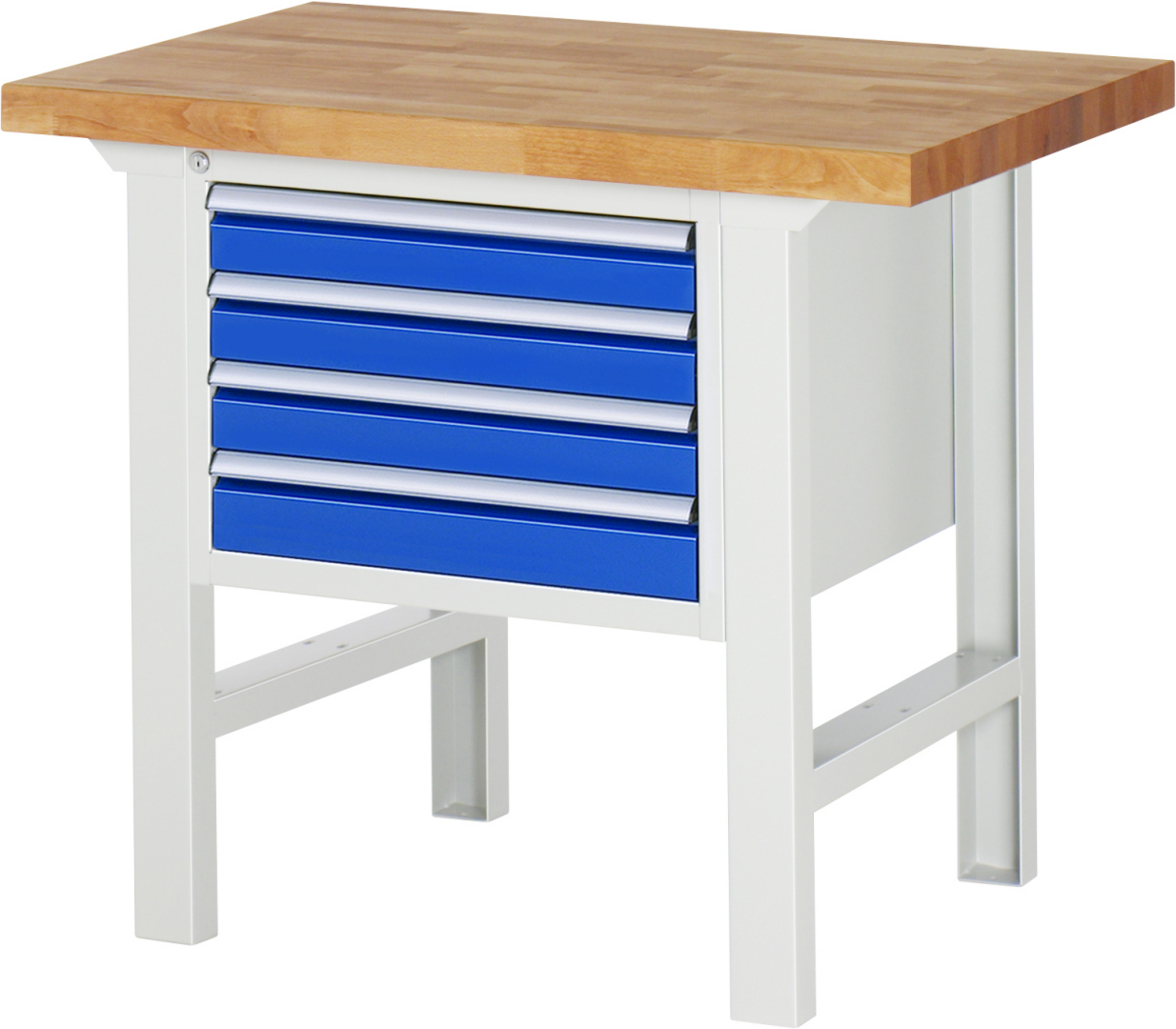 Werkbank Modell 7133 rot - schwarz, BxTxH 1000x700x840 mm,  Buche-Massiv Arbeitsplatte 40 mm,  4 Schubladen mit  Vollauszug 100 % und  SoftClosing