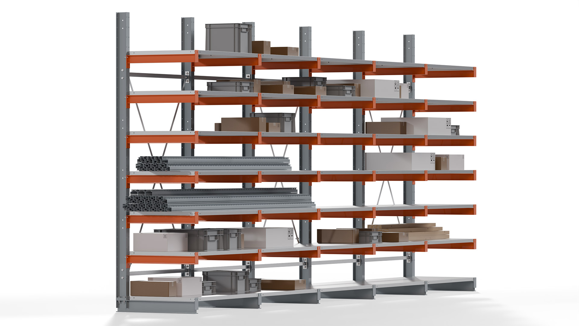 Kragarmregal KARL basic - lackiert - Breite: 640 cm - Höhe: 300 cm - Tiefe: 80 cm - Traglast je Kragarm: 550 kg - einseitig