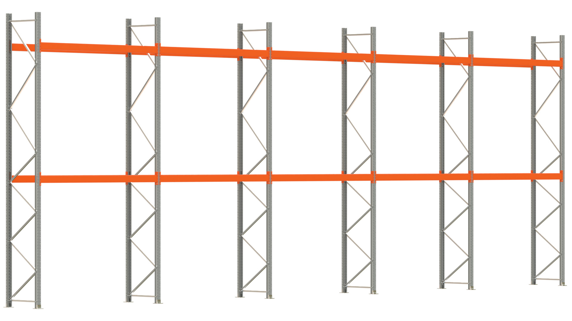 Palettenregal ARTUS - Breite 1401 cm - Höhe 500 cm - Tiefe 80 cm - 2 Träger-Ebenen - max. Fachlast 3000 kg - 30 Palettenstellplätze