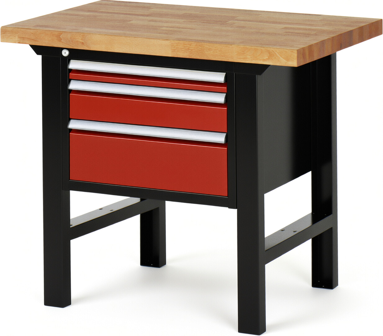 RAU Werkbank schwarz - rot - Breite 100 cm - Tiefe 70 cm - Höhe 84 cm - Buche-Massiv Arbeitsplatte 40 mm