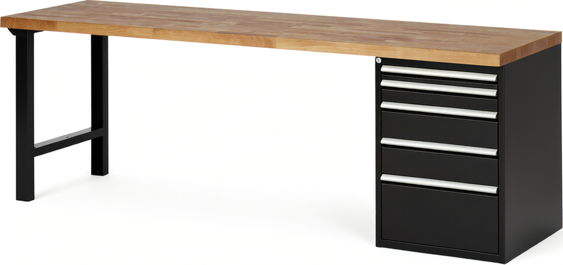 RAU Werkbank schwarz - Breite 250 cm - Tiefe 70 cm - Höhe 84 cm - Buche-Massiv Arbeitsplatte 40 mm