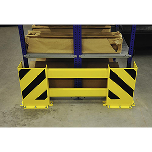 Regalschutz-Planken-Set, für Einfachregalreihe, Innenbereich, einstellbar von 900-1300 mm, beschichtet in gelb, mit schwarzen Streifen