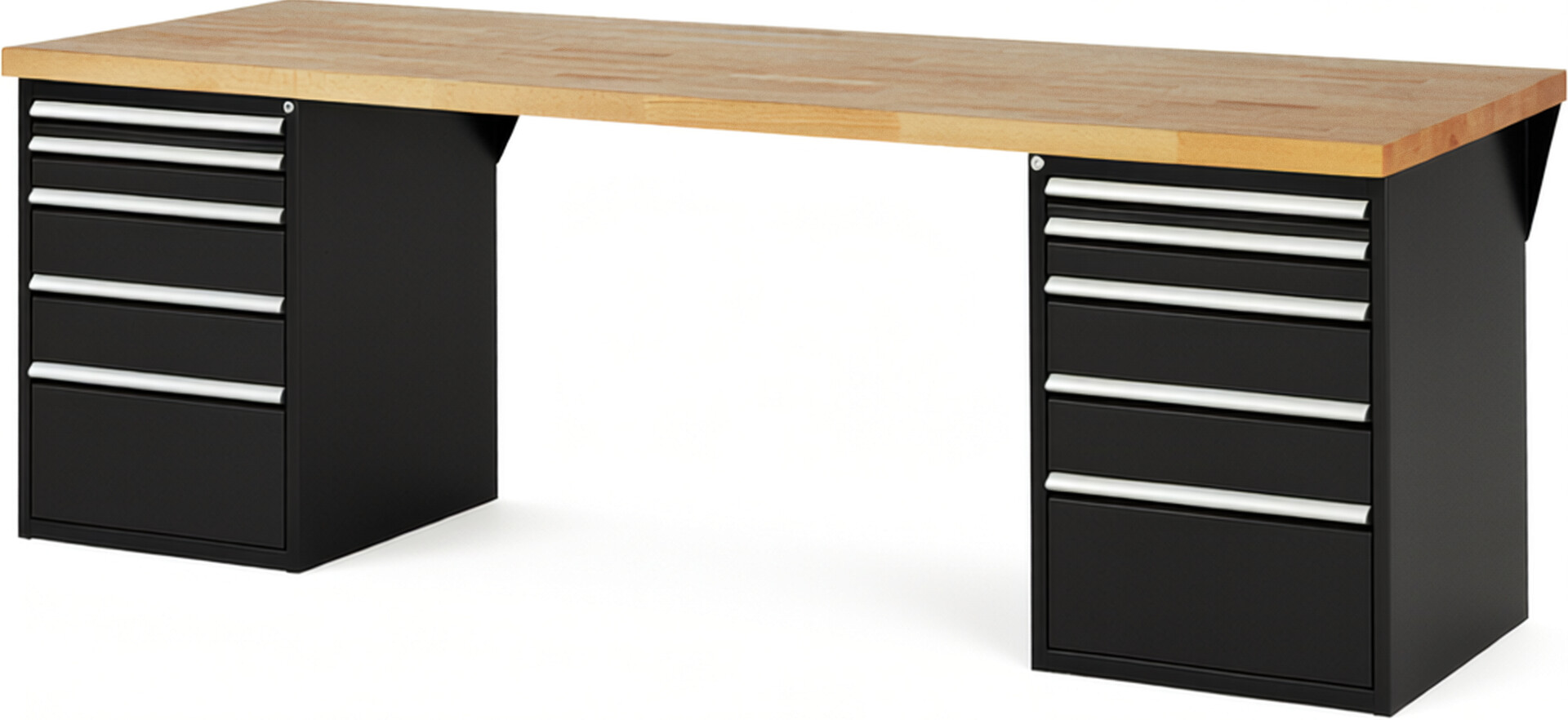 RAU Werkbank schwarz - Breite 250 cm - Tiefe 90 cm - Höhe 84 cm - Buche-Massiv Arbeitsplatte 40 mm