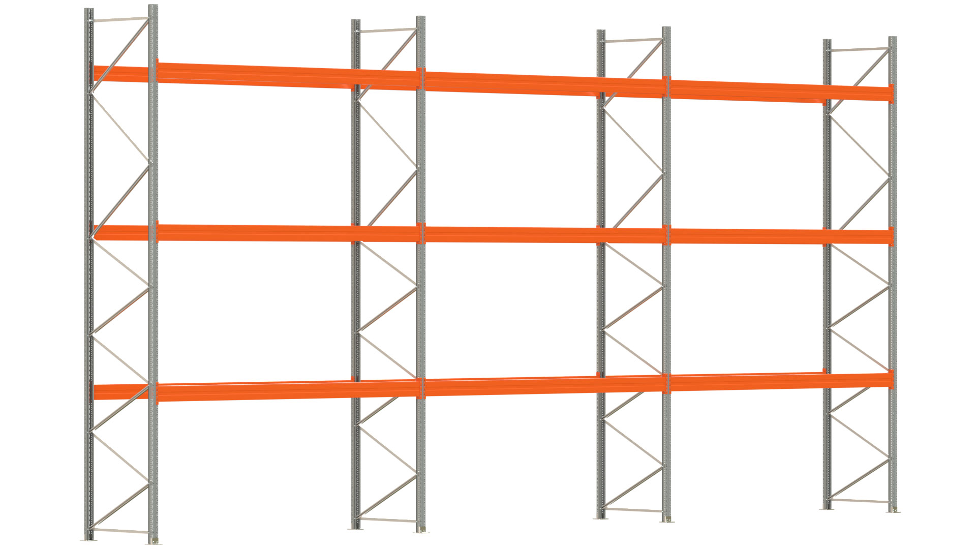 Palettenregal ARTUS - Breite 1114 cm - Höhe 550 cm - Tiefe 110 cm - 3 Träger-Ebenen - max. Fachlast 4000 kg - 48 Palettenstellplätze