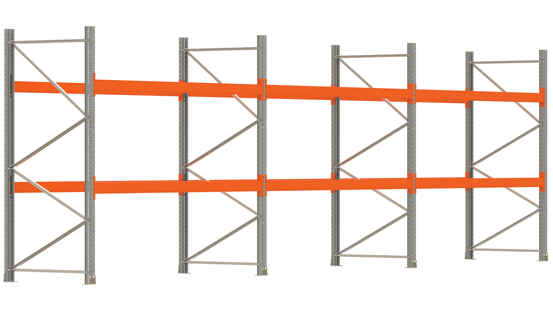 Palettenregal ARTUS - Breite 844 cm - Höhe 250 cm - Tiefe 110 cm - 2 Träger-Ebenen - max. Fachlast 2100 kg - 27 Palettenstellplätze