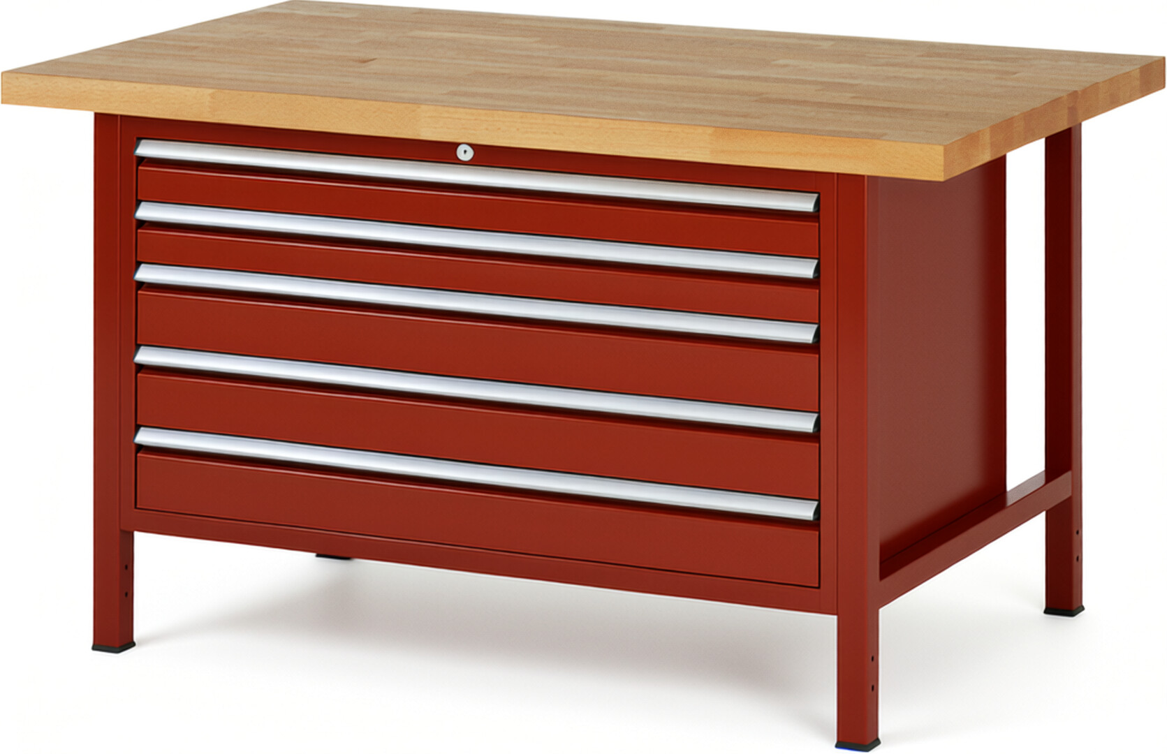 RAU Werkbank rot - Breite 150 cm - Tiefe 90 cm - Höhe 104 cm - Buche-Massiv Arbeitsplatte 40 mm