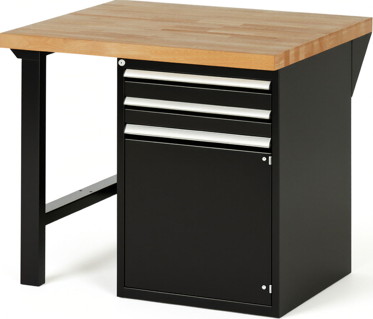 RAU Werkbank schwarz - Breite 100 cm - Tiefe 90 cm - Höhe 84 cm - Buche-Massiv Arbeitsplatte 40 mm