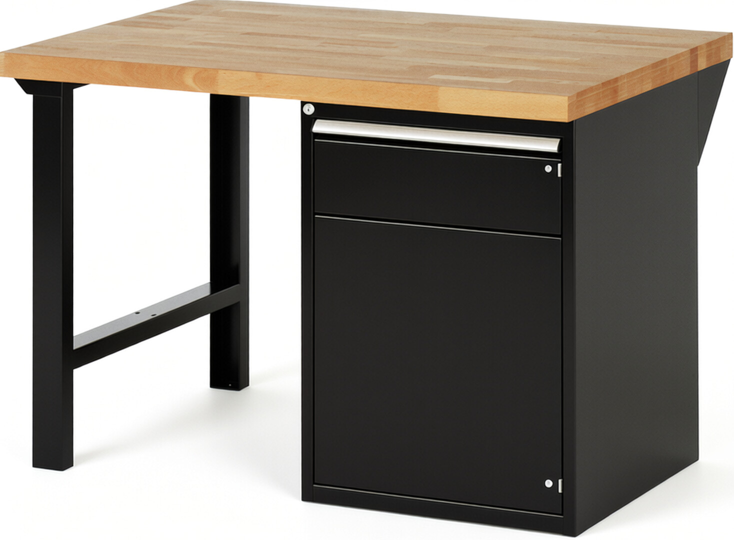 RAU Werkbank schwarz - Breite 125 cm - Tiefe 90 cm - Höhe 84 cm - Buche-Massiv Arbeitsplatte 40 mm