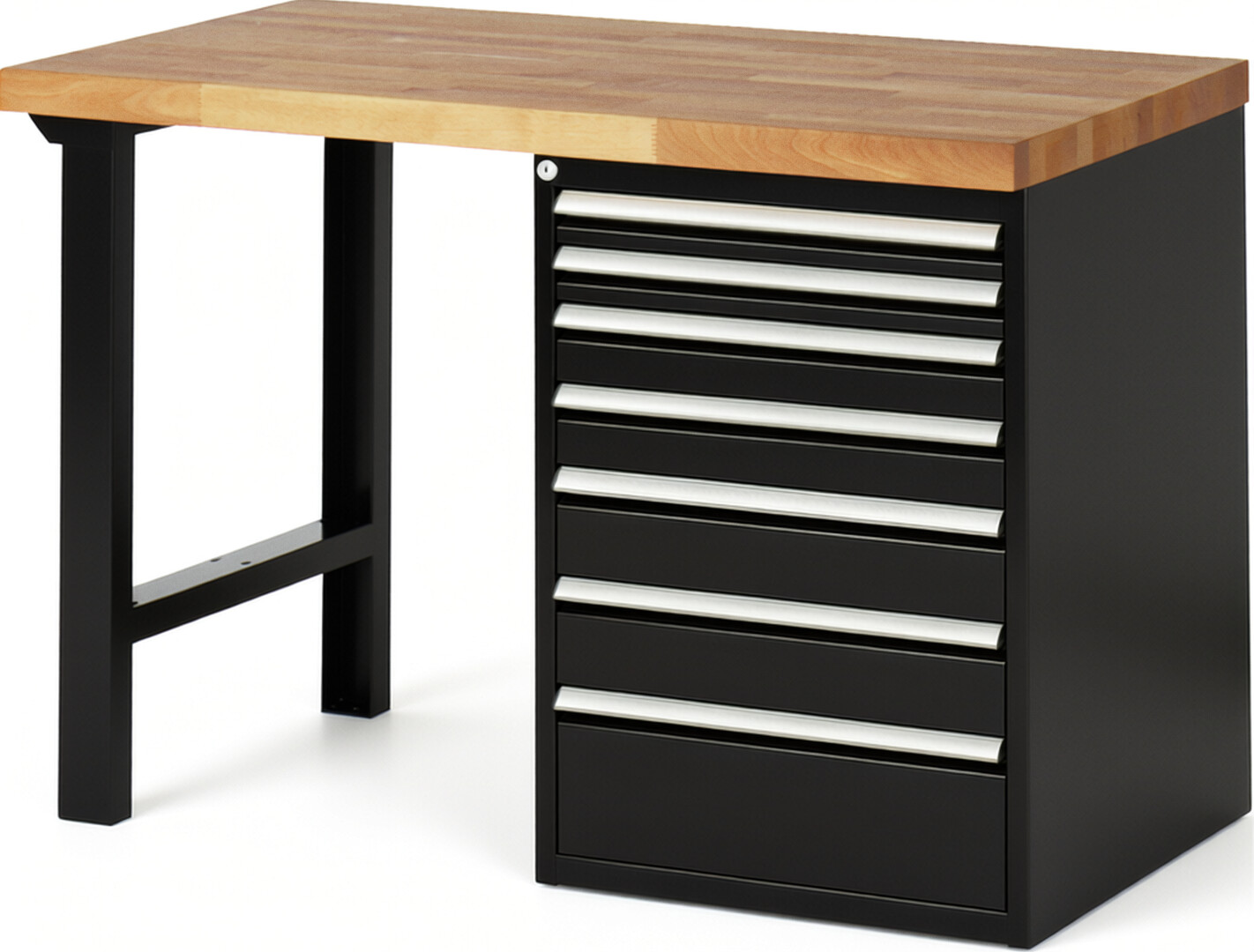 RAU Werkbank schwarz - Breite 125 cm - Tiefe 70 cm - Höhe 89 cm - Buche-Massiv Arbeitsplatte 40 mm