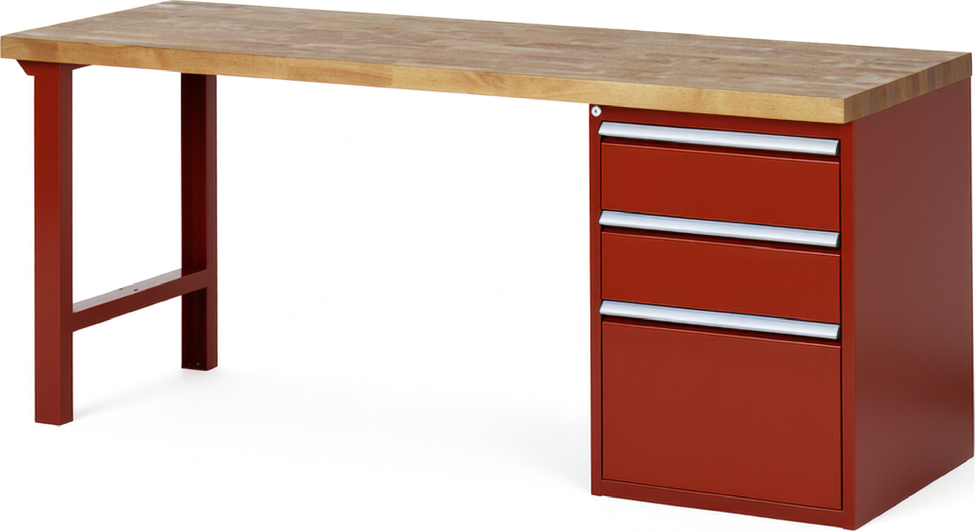 RAU Werkbank rot - Breite 200 cm - Tiefe 70 cm - Höhe 89 cm - Buche-Massiv Arbeitsplatte 40 mm