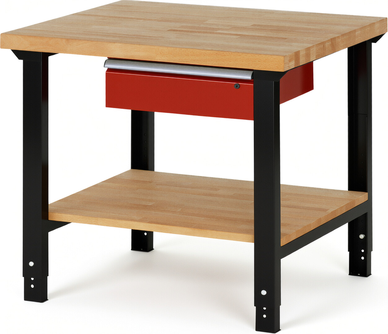 RAU Werkbank schwarz - rot - Breite 100 cm - Tiefe 90 cm - Höhe 114 cm - Buche-Massiv Arbeitsplatte 40 mm