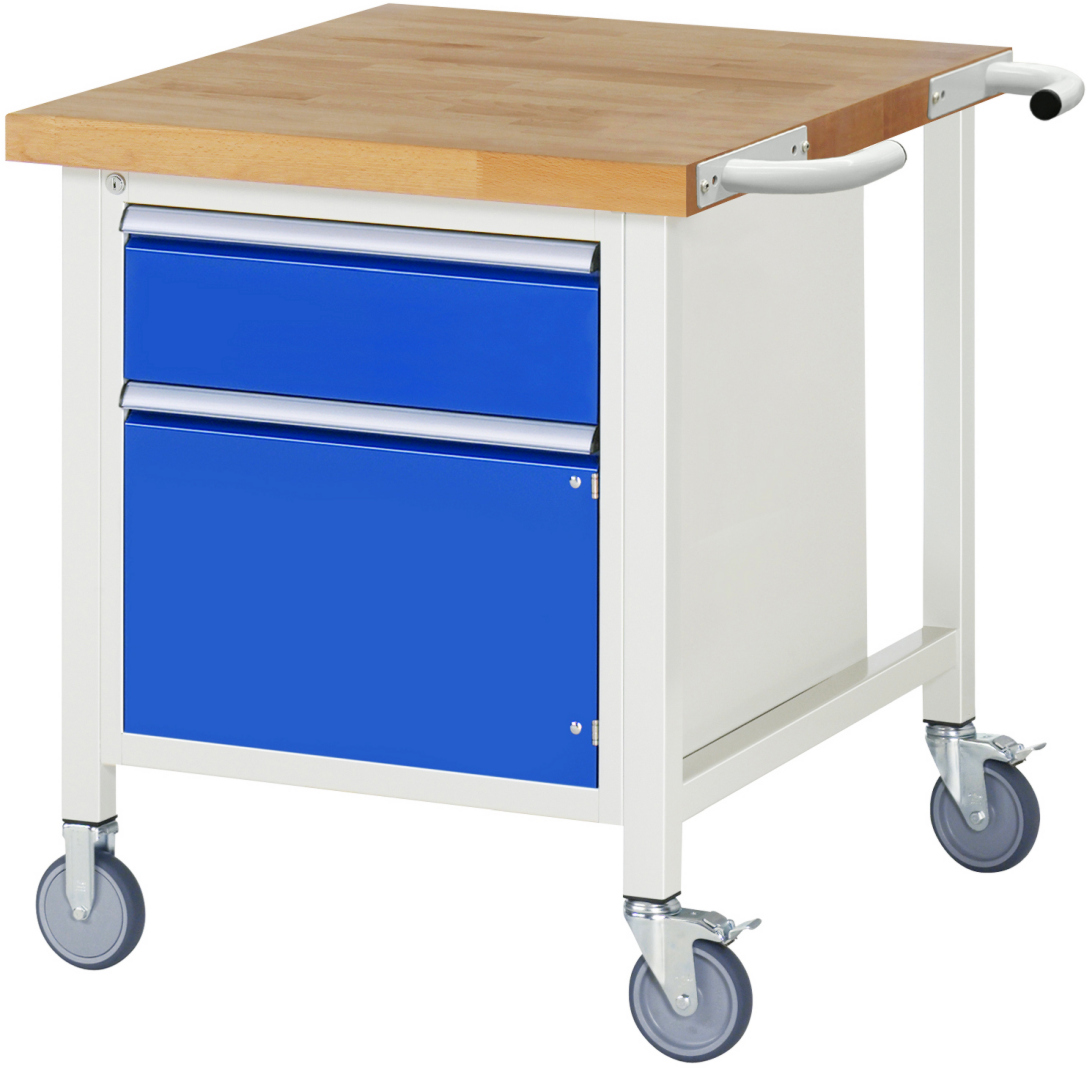 Fahrbare Werkbank Modell 8152 schwarz-rot, BxTxH 750x900x880 mm,  Buche-Massiv Arbeitsplatte 40 mm,  1 Schublade mit  Vollauszug 100 % und  SoftClosing