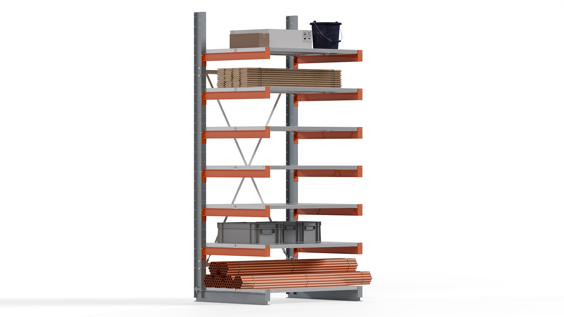 Kragarmregal KARL basic - lackiert - Breite: 128 cm - Höhe: 300 cm - Tiefe: 100 cm - Traglast je Kragarm: 450 kg - einseitig