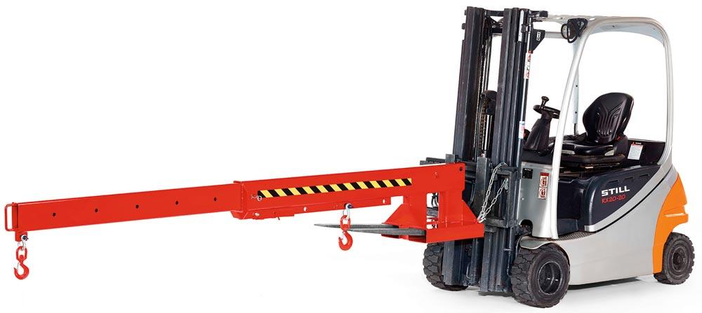 Kranarm für Gabelstapler, Länge 2260-3760 mm, Traglast 650-3000 kg, 6fach ausziehbar, RAL 3000 feuerrot