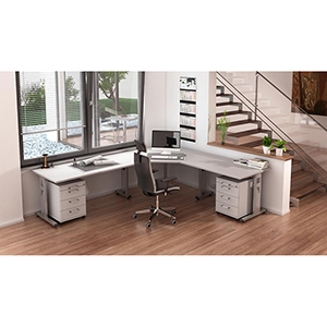 Schreibtisch, BxTxH 1800x800x650-850 mm, höhenverstellbar, C-Fuß-Gestell, Platte weiß