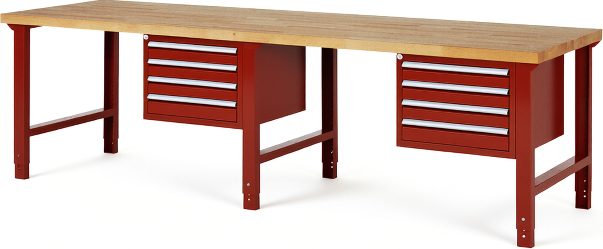 RAU Werkbank rot - Breite 300 cm - Tiefe 90 cm - Höhe 114 cm - Buche-Massiv Arbeitsplatte 40 mm