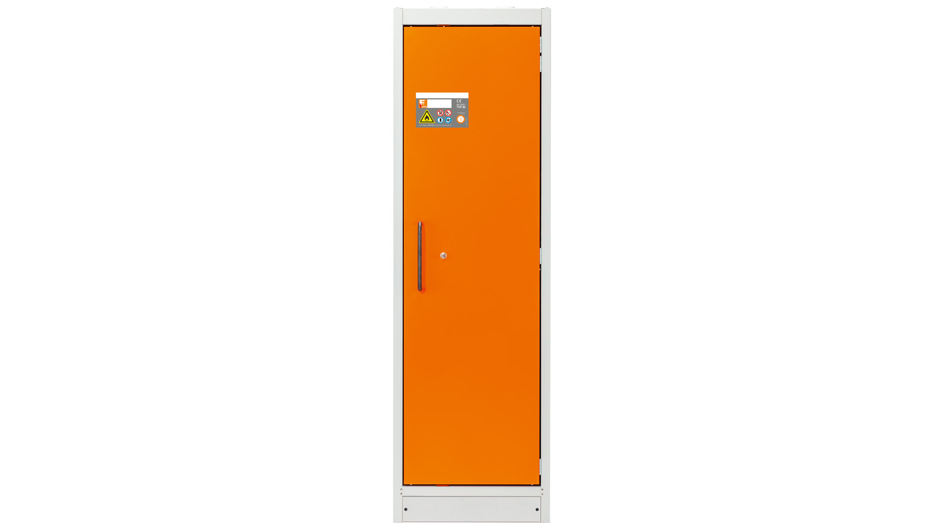 Sicherheitsschrank F90, BxTxH 600x600x1960 mm, Türanschlag rechts, Gewicht 265 kg, Farbe grau/orange