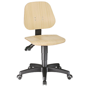 Arbeitsstuhl, Drehstuhl, Sitz Höhe 440-620 mm, Sitz- u. Rücken aus Buche, mit Rollen