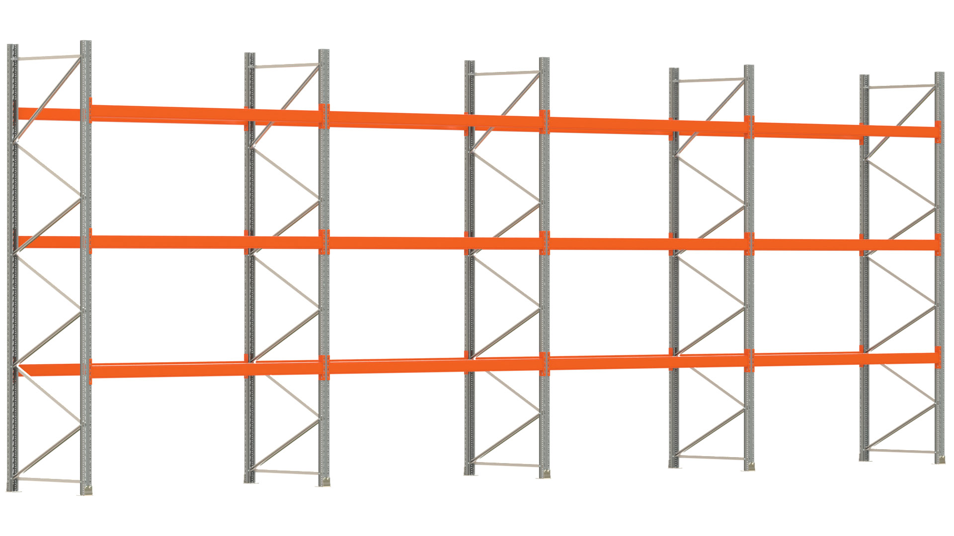 Palettenregal ARTUS - Breite 1122,5 cm - Höhe 400 cm - Tiefe 110 cm - 3 Träger-Ebenen - max. Fachlast 2100 kg - 48 Palettenstellplätze