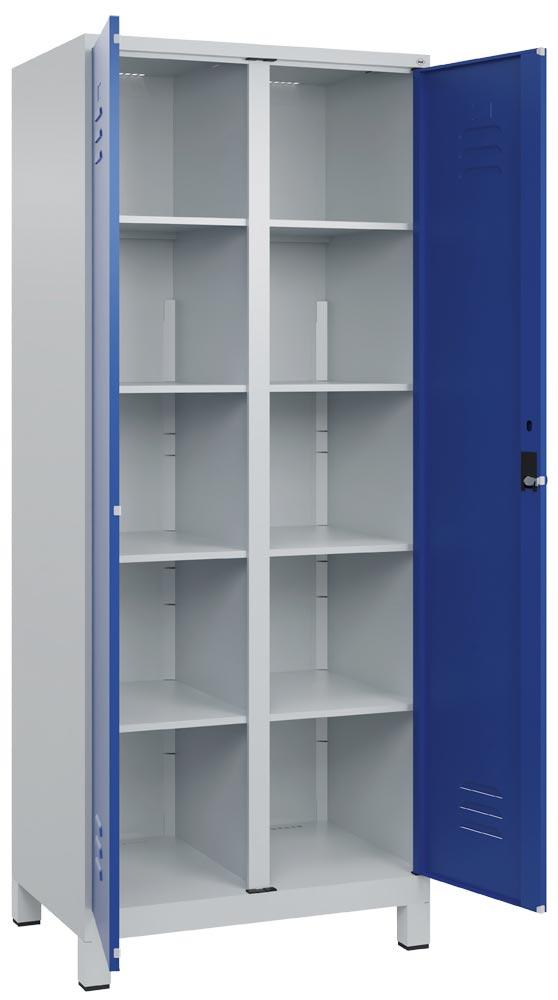 Spind, Kombischrank Premium, BxTxH 800x500x1950 mm, 2 Abteile a 400 mm, mit Füßen, Drehriegel, Farbwahl
