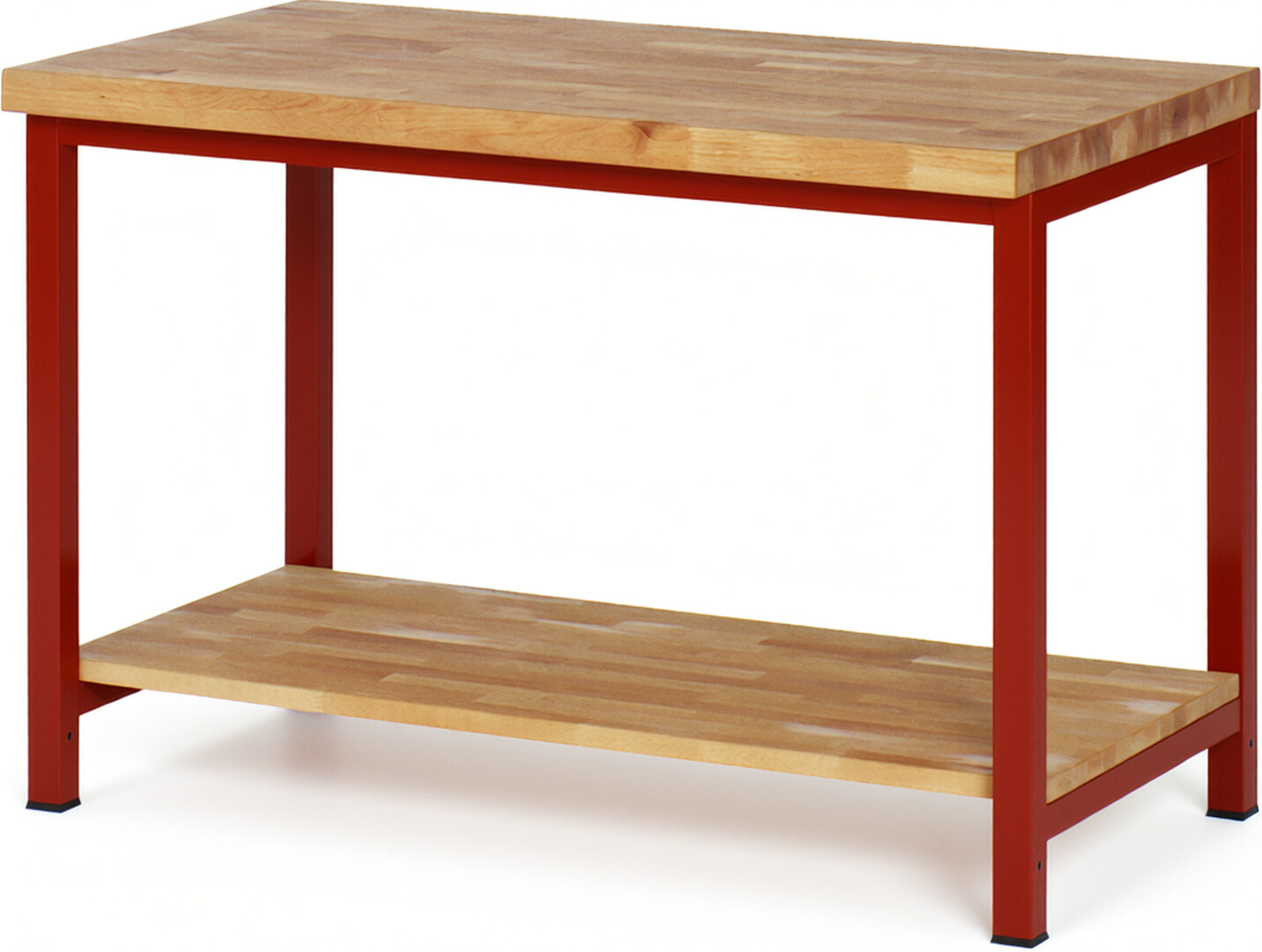 Werkbank - Modell 8000 BASIC rot, BxTxH 1250x700x840 mm,  Buche-Massiv Arbeitsplatte 40 mm