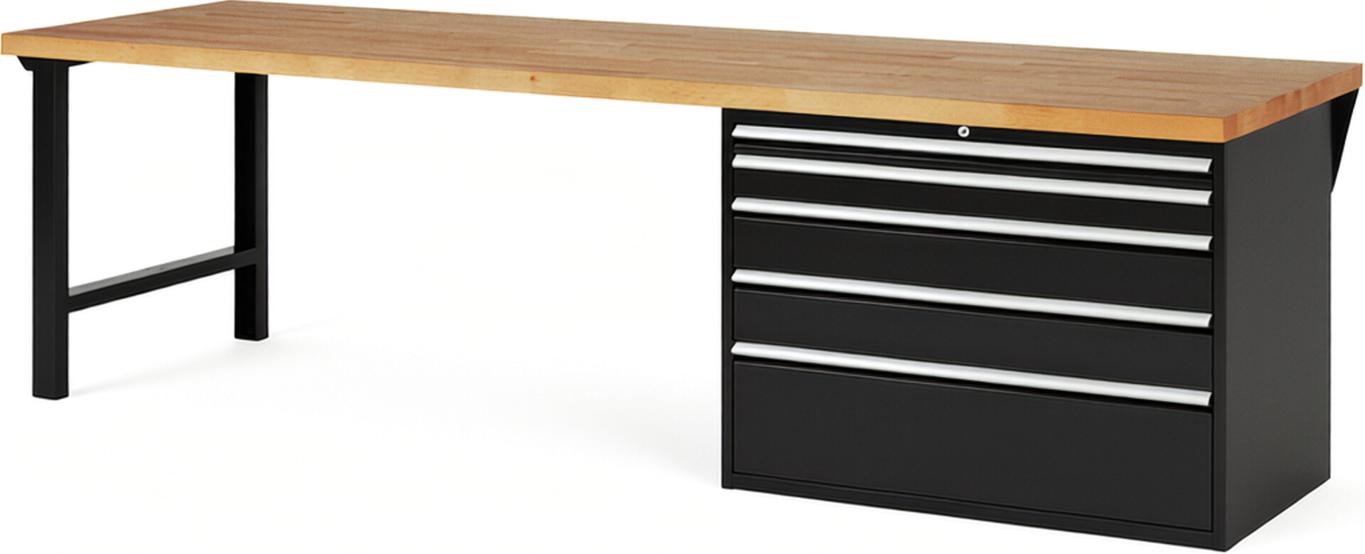 RAU Werkbank schwarz - Breite 300 cm - Tiefe 90 cm - Höhe 89 cm - Buche-Massiv Arbeitsplatte 40 mm