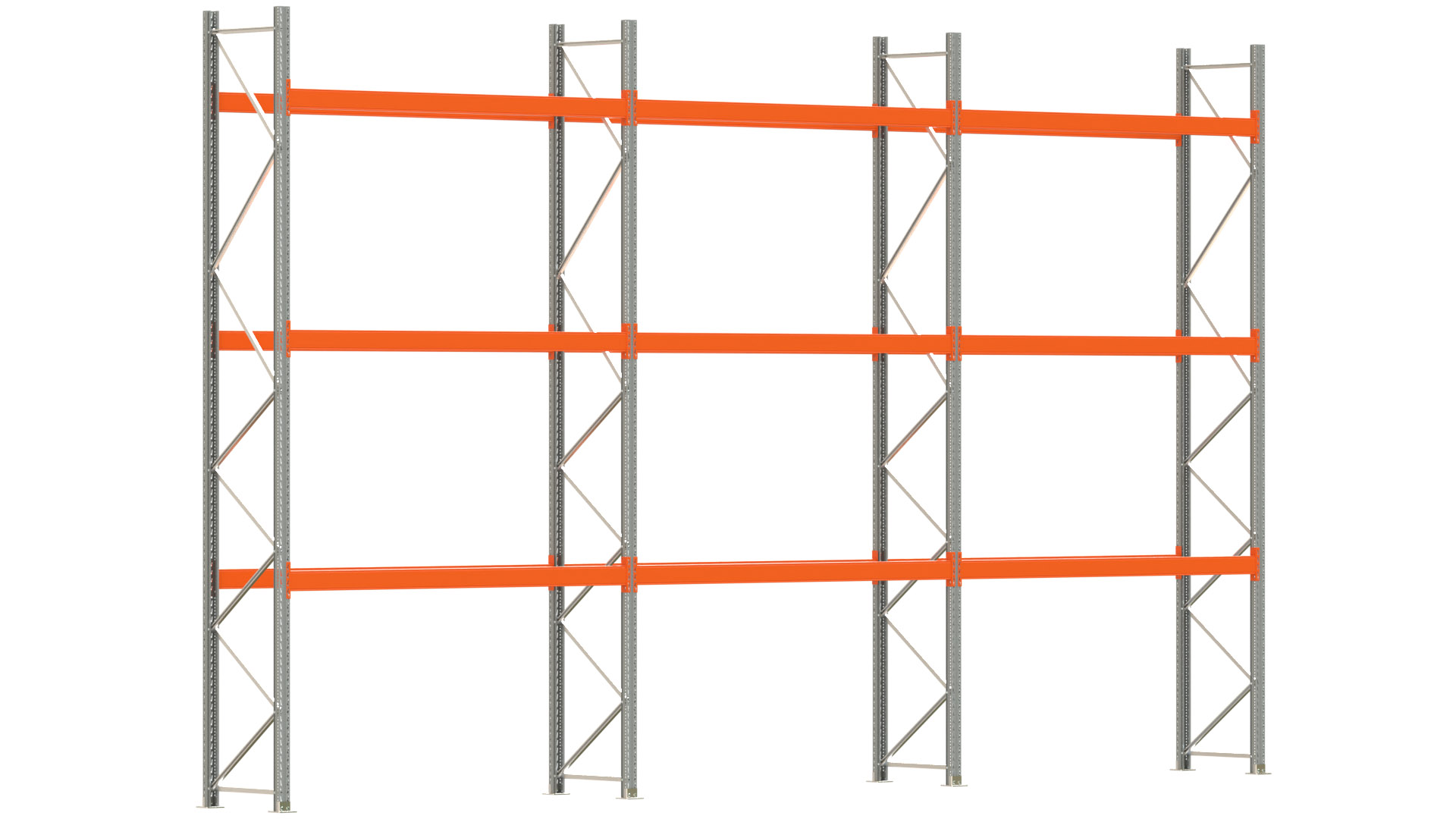 Palettenregal ARTUS - Breite 844 cm - Höhe 500 cm - Tiefe 80 cm - 3 Träger-Ebenen - max. Fachlast 3000 kg - 24 Palettenstellplätze