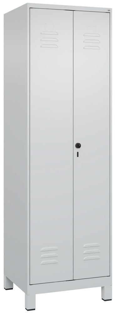 Spind, Kombischrank Premium, BxTxH 600x500x1950 mm, 2 Abteile a 300 mm, mit Füßen, Drehriegel, RAL 7035